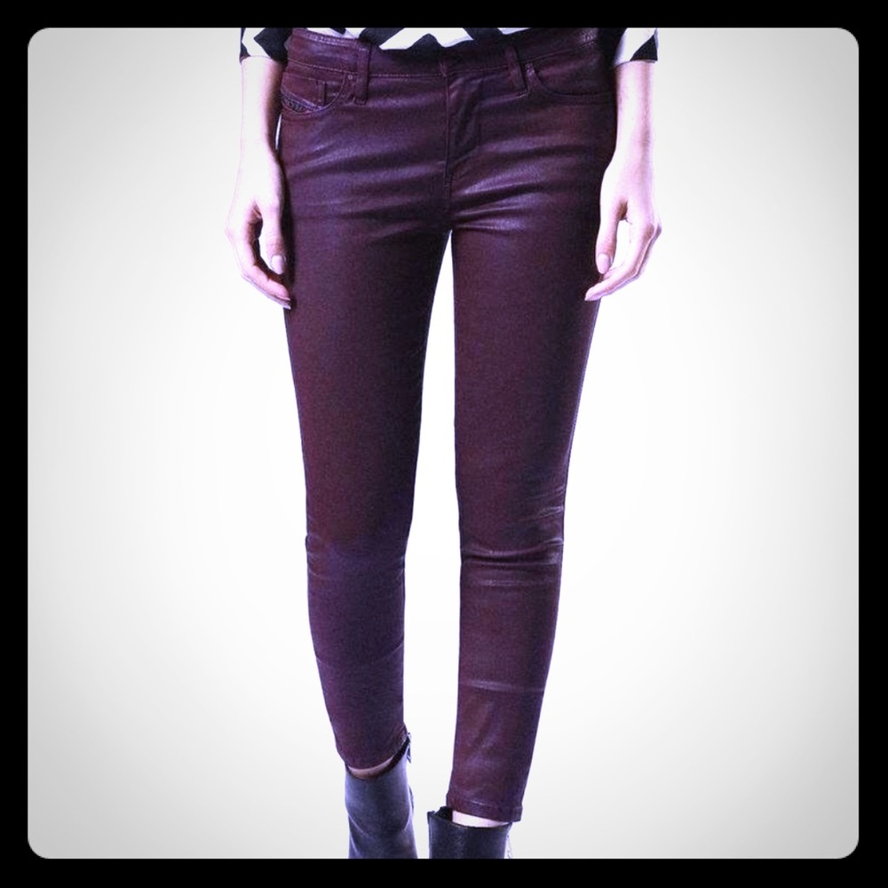 DIESEL SKINZEE waxed leather look 0662E plum super skinny jeans 27 32